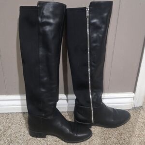 Call It Spring Black Knee-High Boots with Silver Zipper